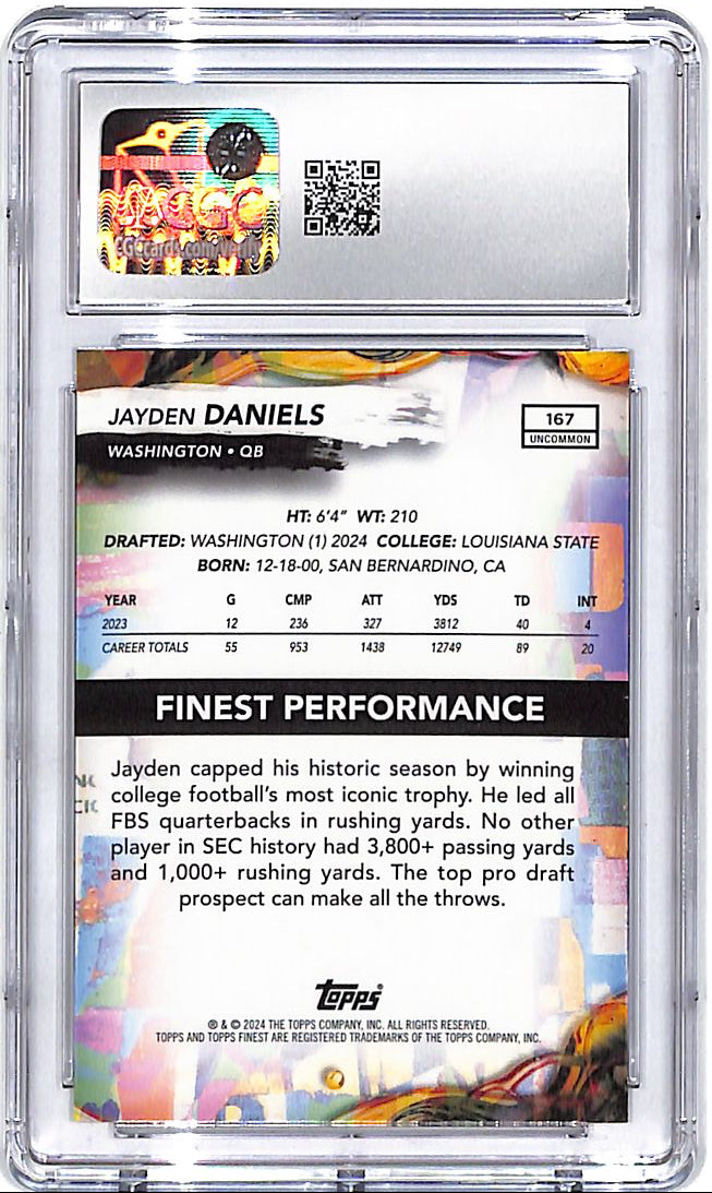 2024 Topps Finest Jayden Daniels Rookie RC #167 CGC 10 Commanders