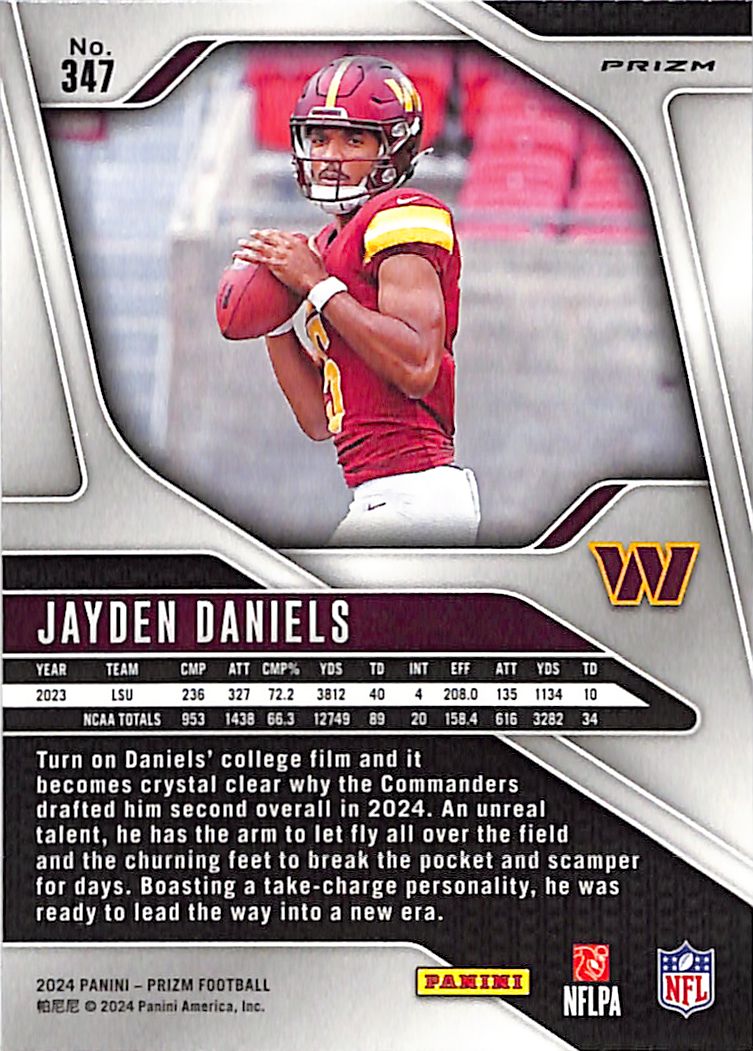 2024 Prizm Jayden Daniels Rookie RC Green #347 Commanders