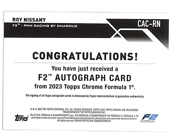 2023 Topps Chrome Formula 1 F1 Roy Nissany Auto Autograph Refractor Rookie RC