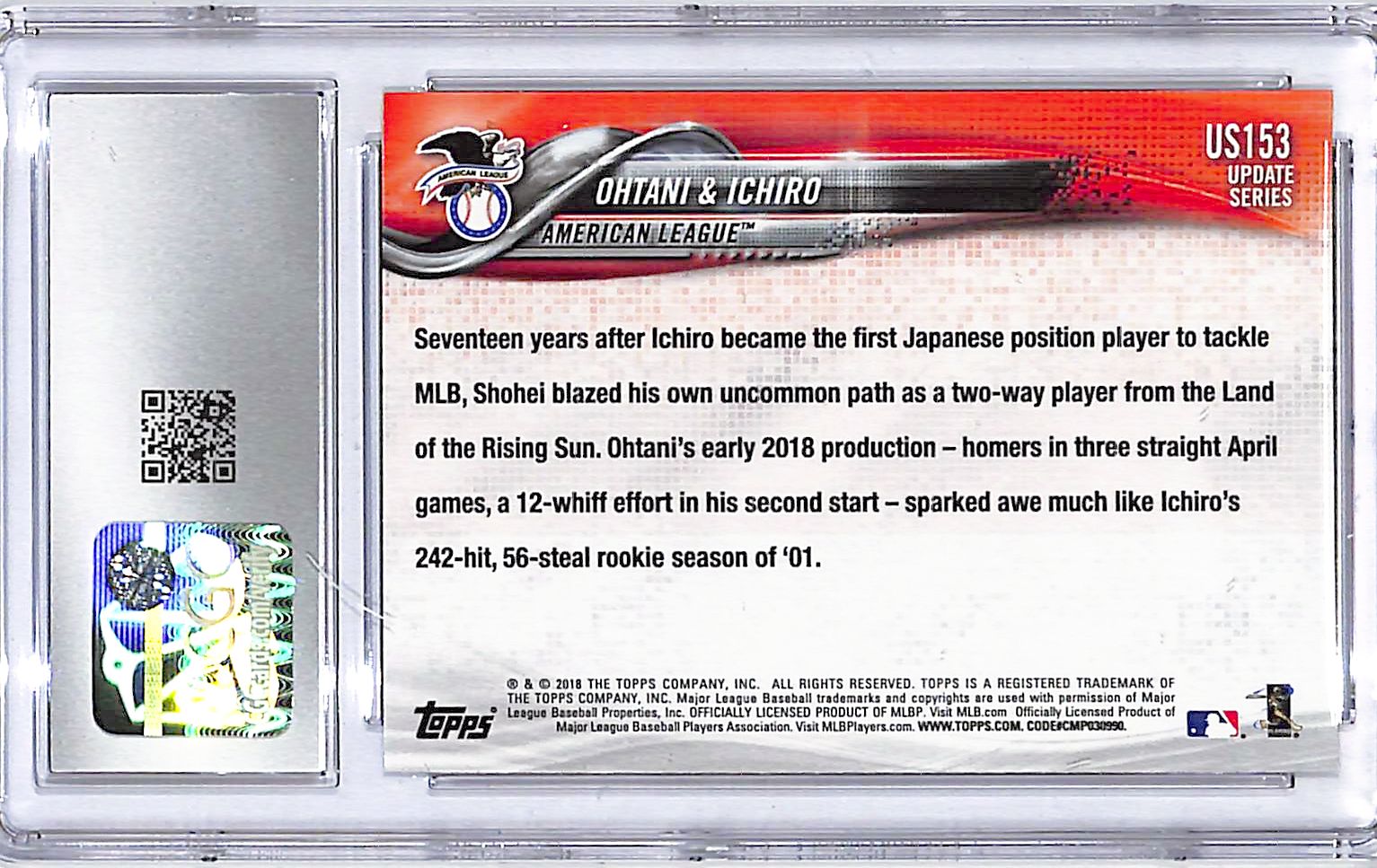 2018 Topps Update Shohei Ohtani Ichiro Japan's Finest US153 Rookie RC CGC 10 Angels