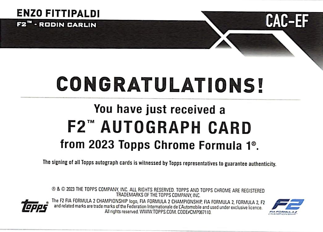 2023 Topps Chrome Formula 1 F1 Enzo Fittipaldi Auto Autograph Rookie RC Refractor