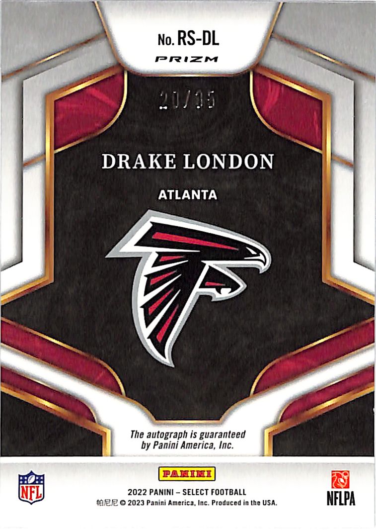 2022 Select Drake London Auto Autograph Rookie RC White /35 Falcons