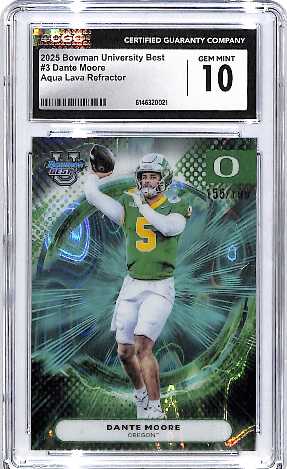 2025 Bowman University Best Dante Moore Aqua Lava Refractor /199 Rookie RC CGC 10 Oregon