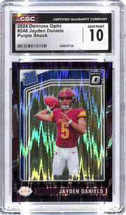 2024 Donruss Optic Jayden Daniels Rated Rookie RC Purple Shock #248 CGC 10 Commanders