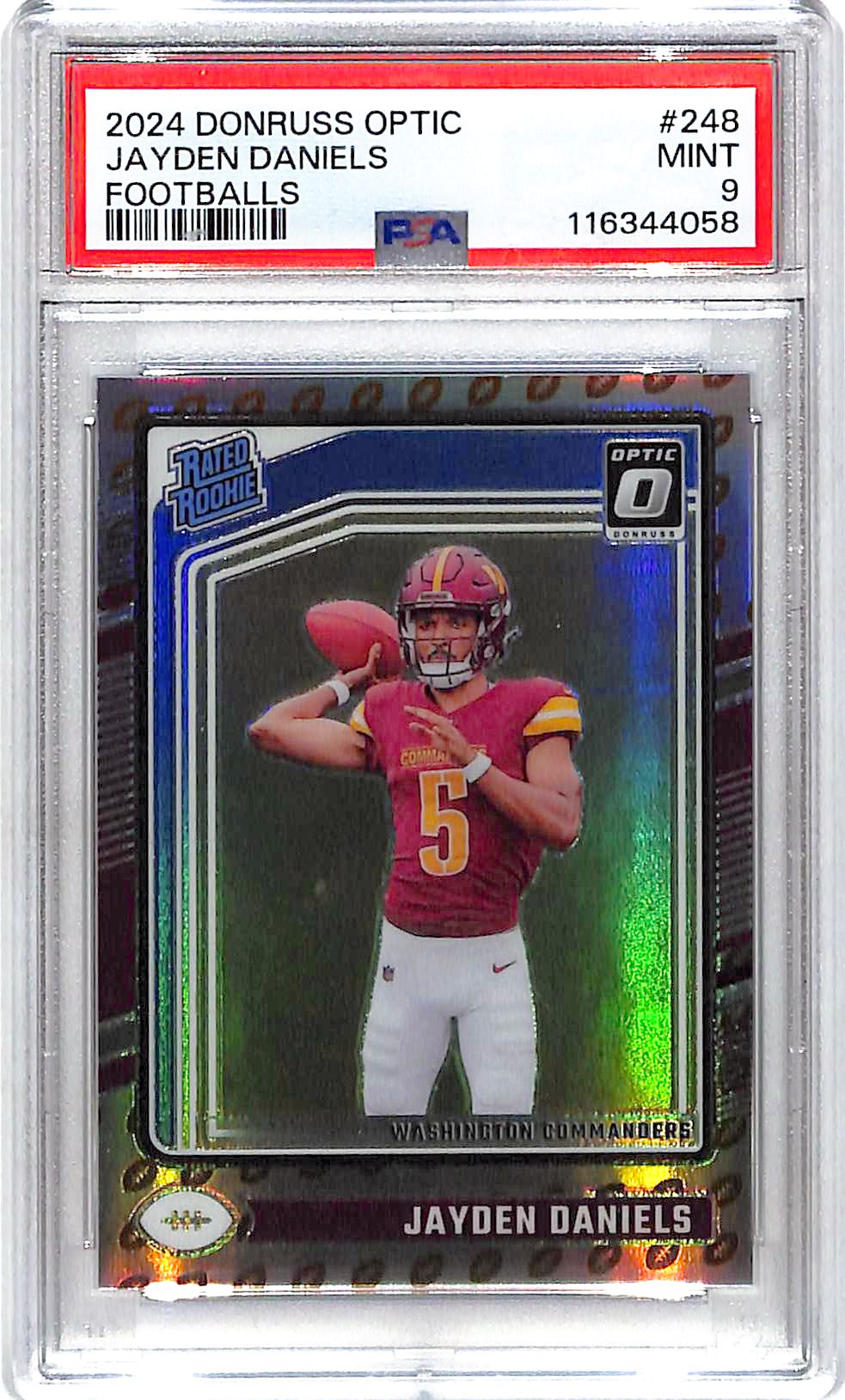2024 Donruss Optic Jayden Daniels Rated Rookie RC Footballs Emoji /16 PSA 9 Commanders