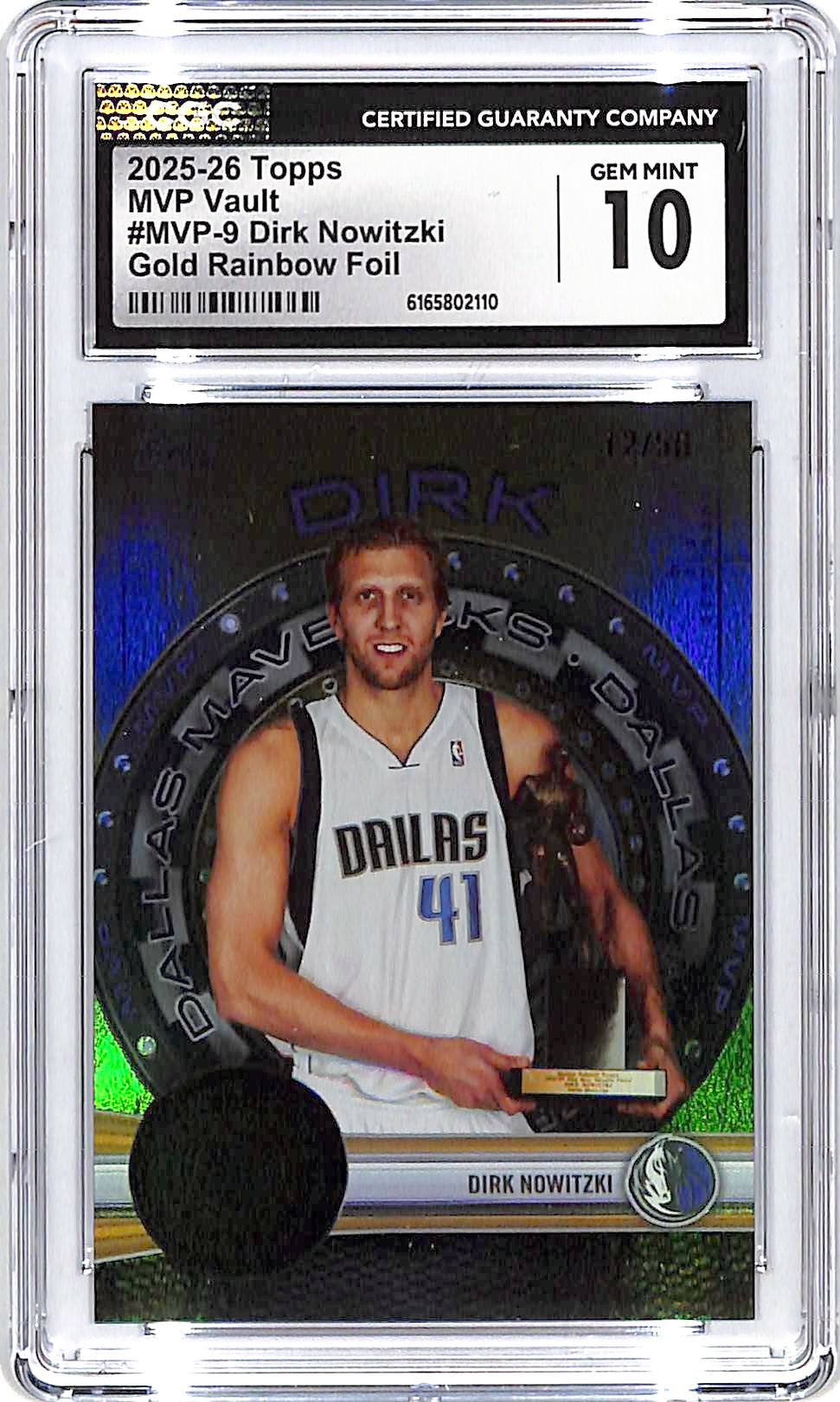 2025-26 Topps Dirk Nowitzki MVP Vault Gold Rainbow Foil /50 CGC 10 Mavericks