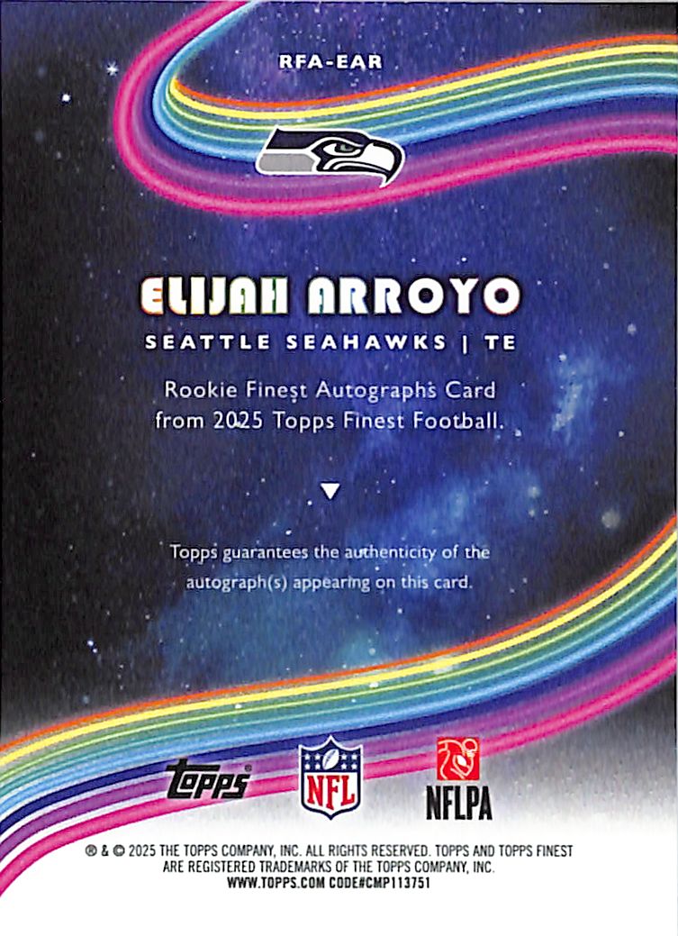 2025 Topps Finest Elijah Arroyo Auto Autograph Rookie RC Seahawks