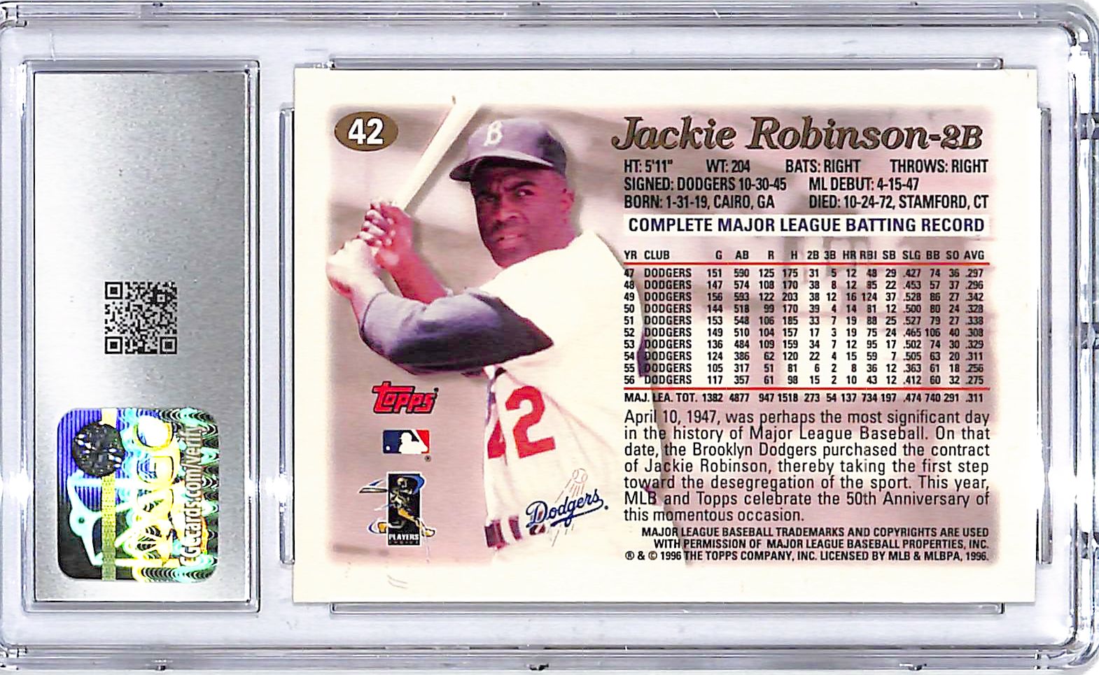 1997 Topps Jackie Robinson #42 CGC 9.5 Dodgers
