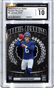 2025 Donruss Optic Jaxson Dart Rookie Recruits RC #2 CGC 10 Giants