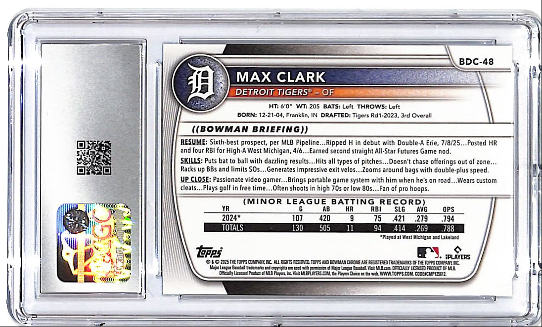 2025 Bowman Draft Chrome Max Clark Rookie RC Sky Blue Refractor CGC 9 Tigers