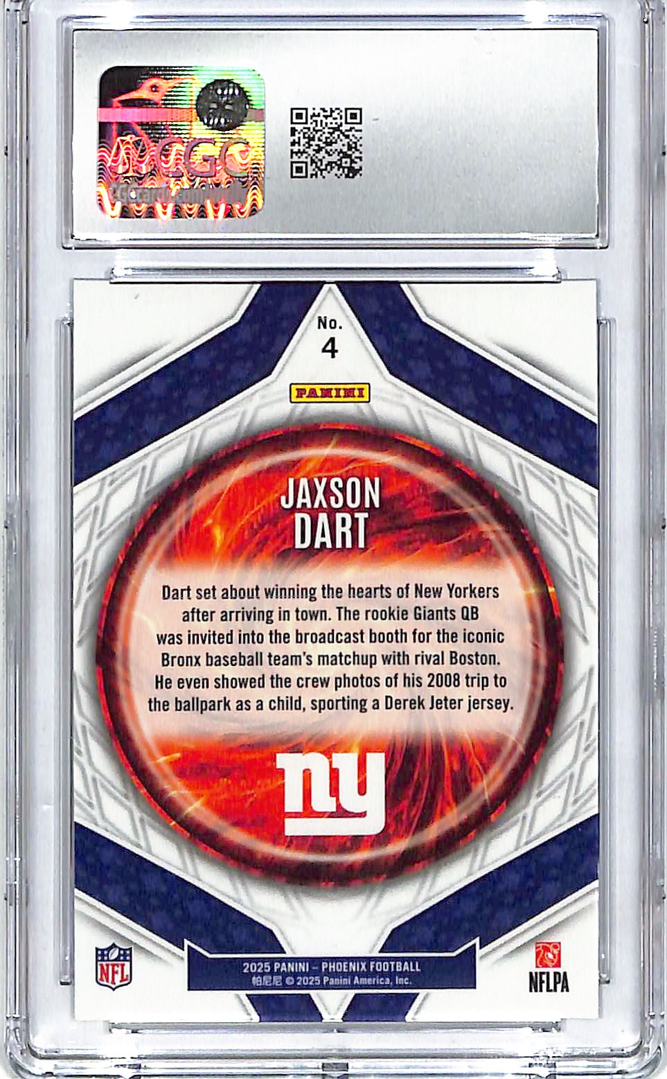 2025 Phoenix Jaxson Dart Paragon Rookie RC #4 CGC 10 Giants