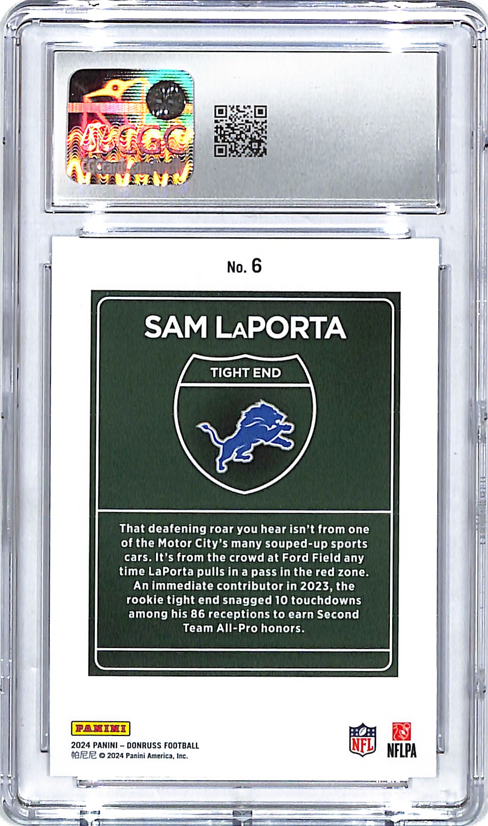 2024 Donruss Sam Laporta Downtown #6 CGC 9 Lions