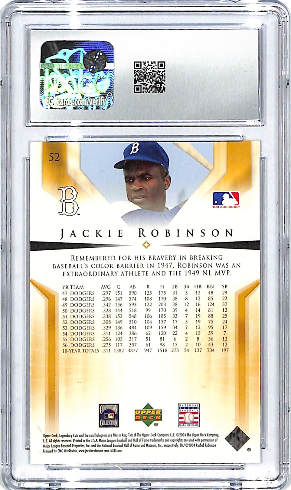 2004 SP Legendary Cuts Jackie Robinson #52 CGC 9.5 Dodgers