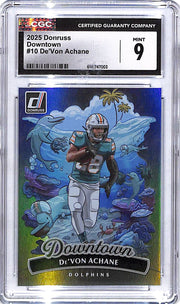 2025 Donruss De'Von Achane Downtown #10 CGC 9 Dolphins