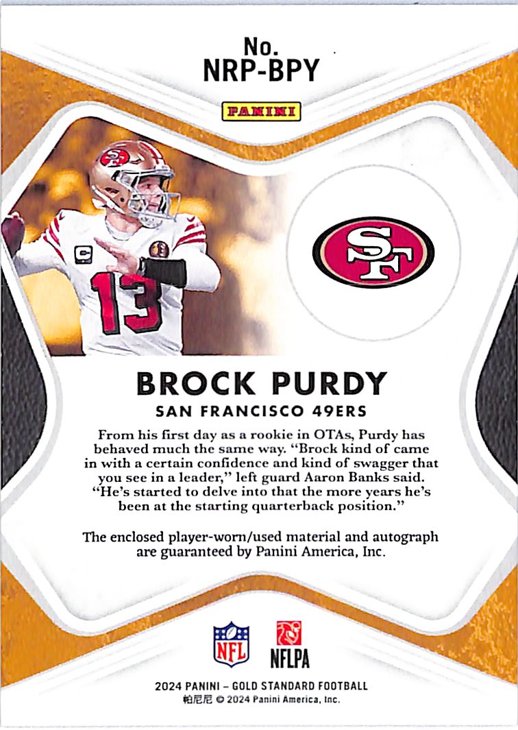 2024 Gold Standard Brock Purdy Auto Autograph Patch Jersey /89 49ers