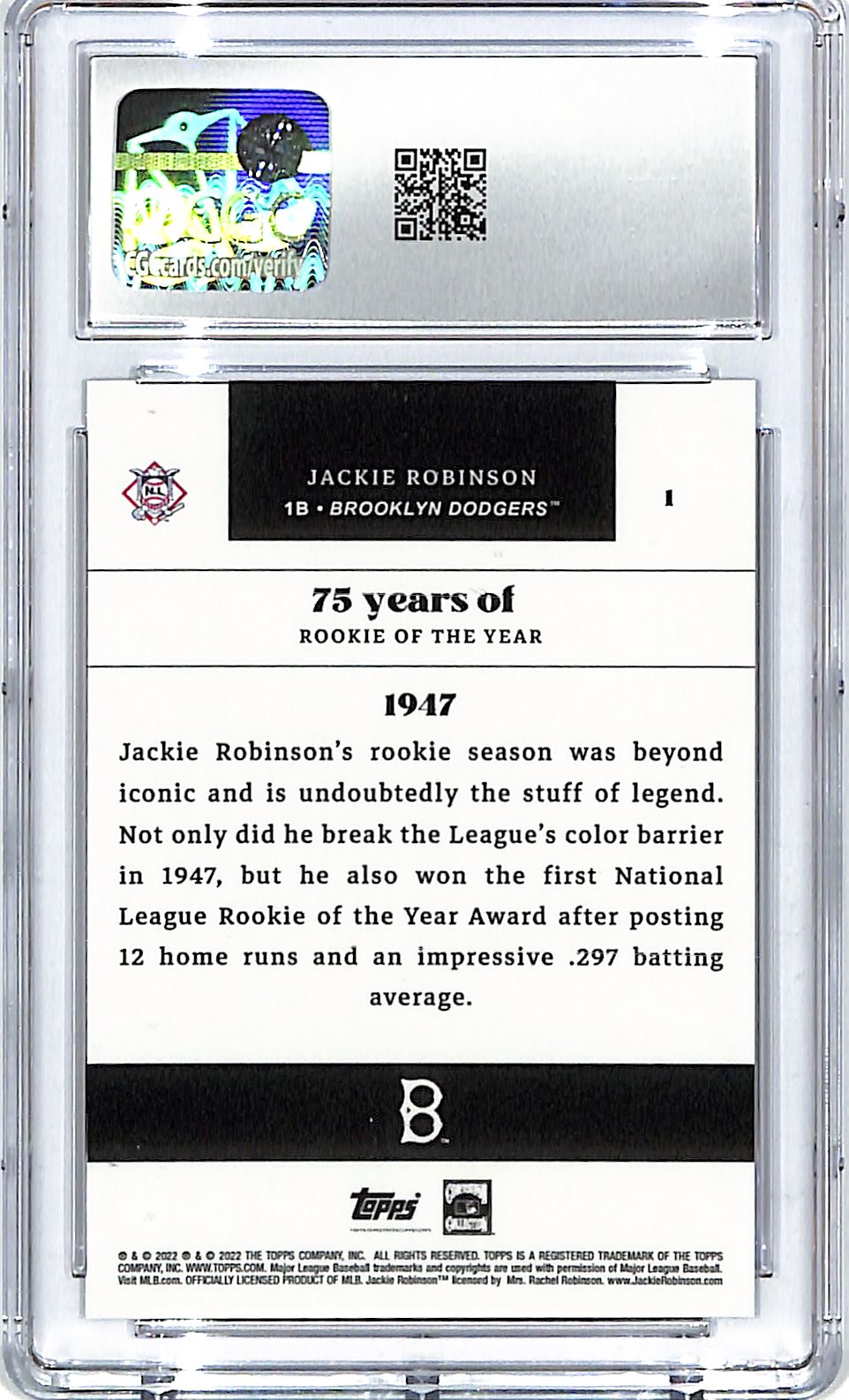 2022 Topps Rookie of the Year 75th Anniversary Jackie Robinson #1 CGC 9.5