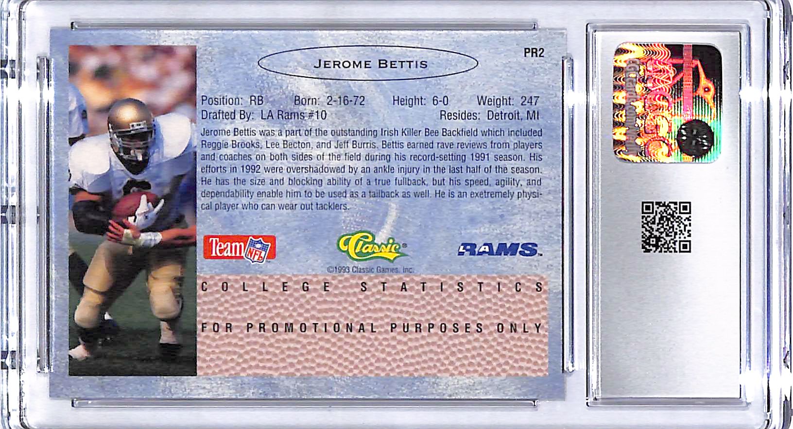 1993 Classic Jerome Bettis Gold Promos Rookie RC CGC 9.5