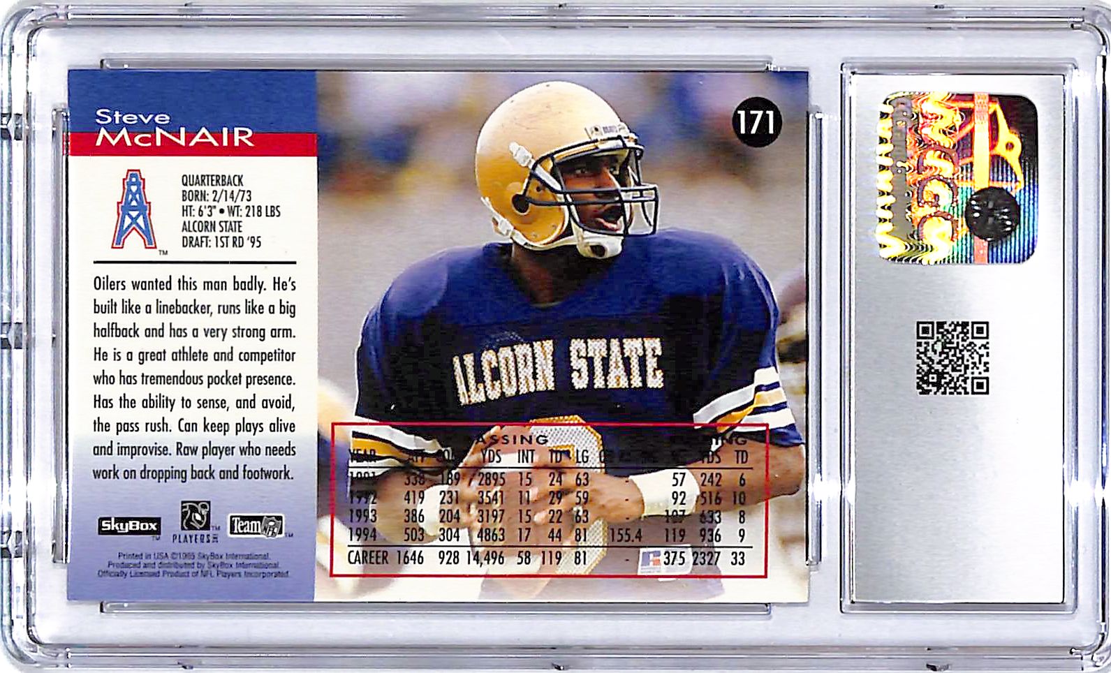 1995 Skybox Impact Steve McNair Rookie RC #171 CGC 9.5 Oilers