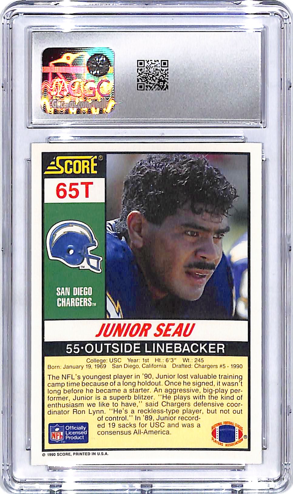 1990 Score Supplemental Junior Seau Rookie RC CGC 9.5 Chargers