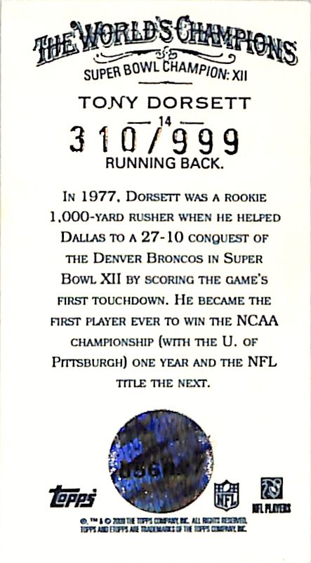 2009 Topps Allen and Ginter Chrome Tony Dorsett Mini Refractor /999 Cowboys
