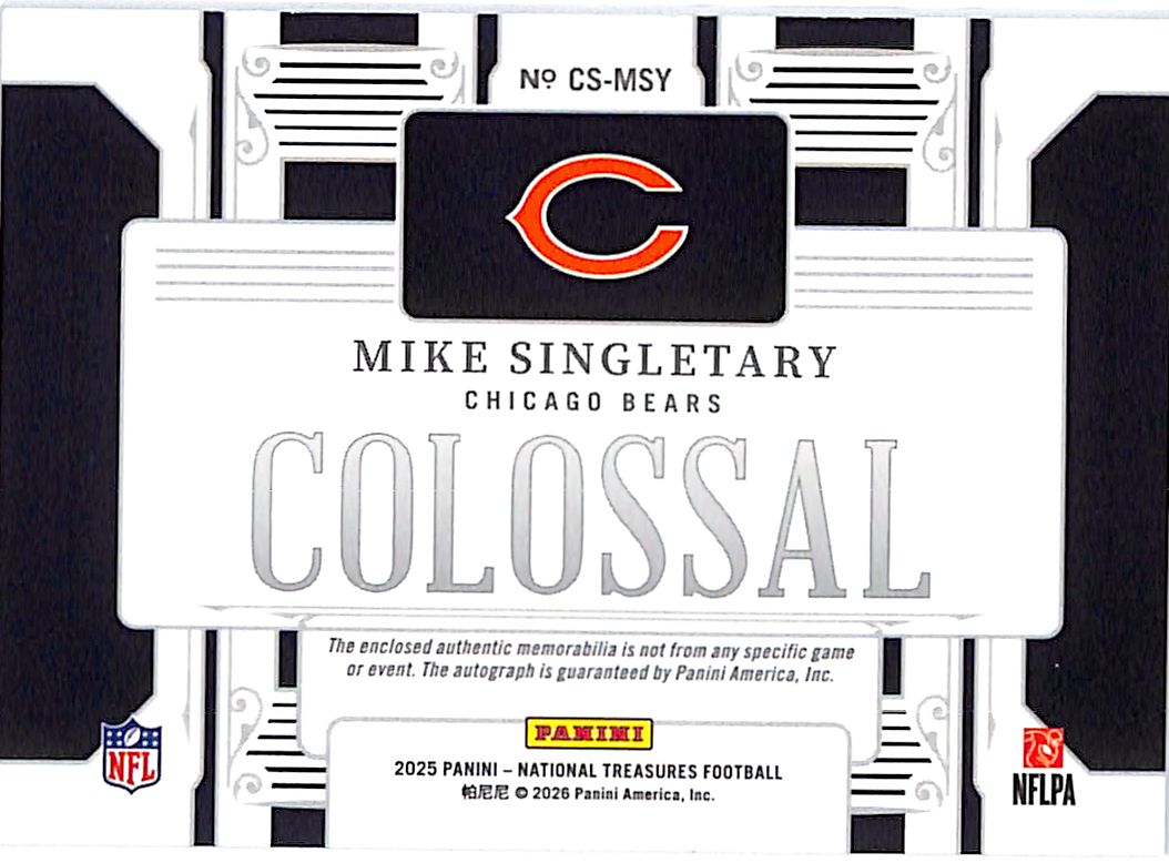2025 National Treasures Mike Singletary Auto Autograph Patch Jersey /49 Bears