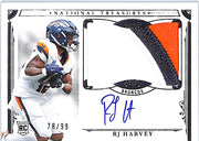 2025 National Treasures RJ Harvey Auto Autograph Rookie RC Patch Jersey /99 Broncos