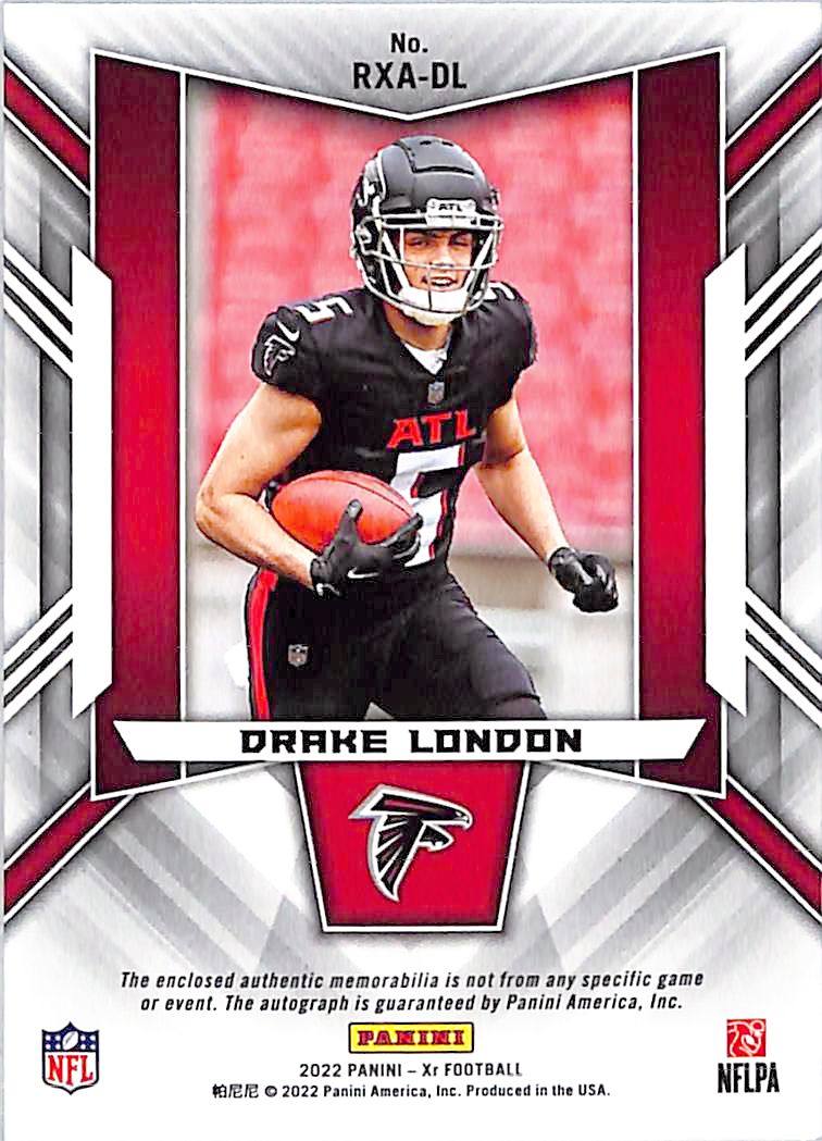 2022 Panini XR Drake London Auto Autograph Rookie RC Patch Jersey Red /49 Falcons