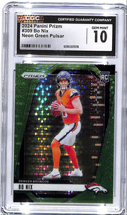 2024 Prizm Bo Nix Rookie RC Neon Green Pulsar #309 CGC 10 Broncos