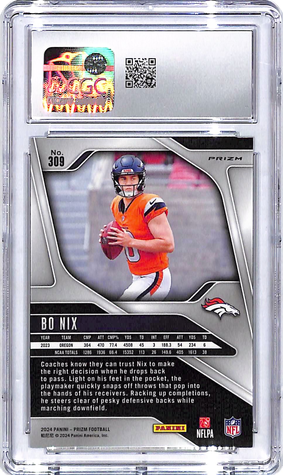 2024 Prizm Bo Nix Rookie RC Neon Green Pulsar #309 CGC 10 Broncos