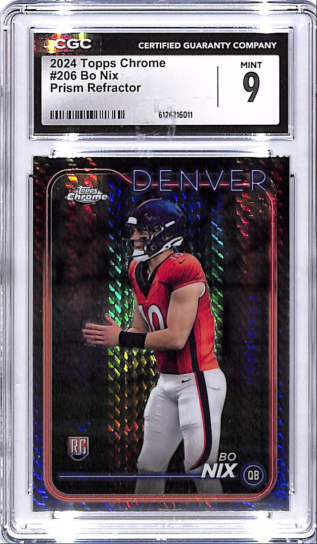 2024 Topps Chrome Bo Nix Rookie RC Prism Refractor CGC 9 Broncos