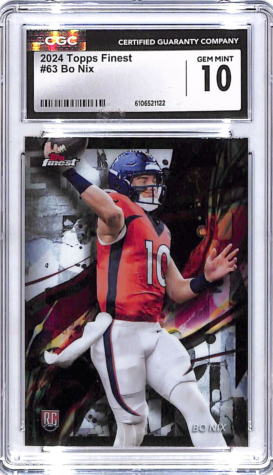 2024 Topps Finest Bo Nix Rookie RC #63 CGC 10 Broncos