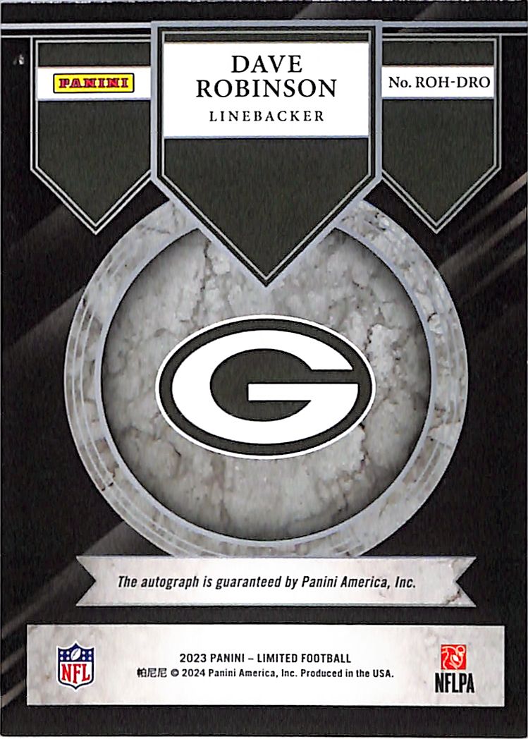 2023 Limited Dave Robinson Auto Autograph Ring of Honor /49 Packers
