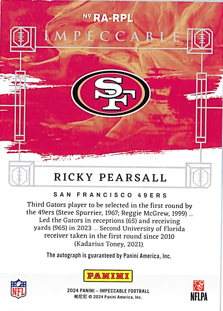 2024 Impeccable Ricky Pearsall Auto Autograph Rookie RC /99 49ers