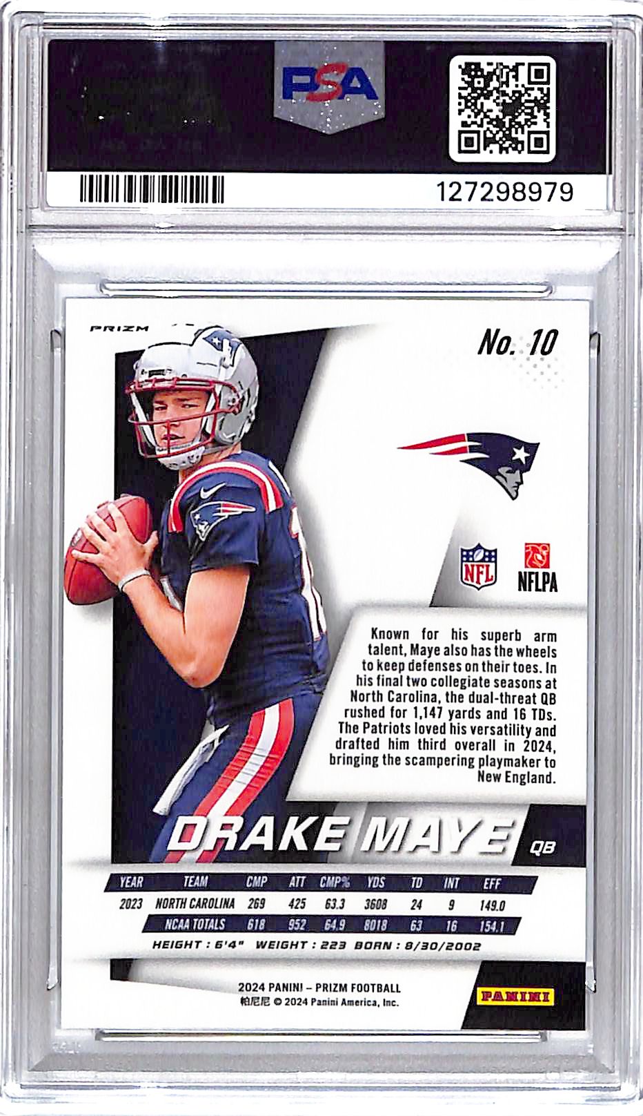 2024 Prizm Drake Maye Flashback Rookie RC Silver PSA 9 Patriots