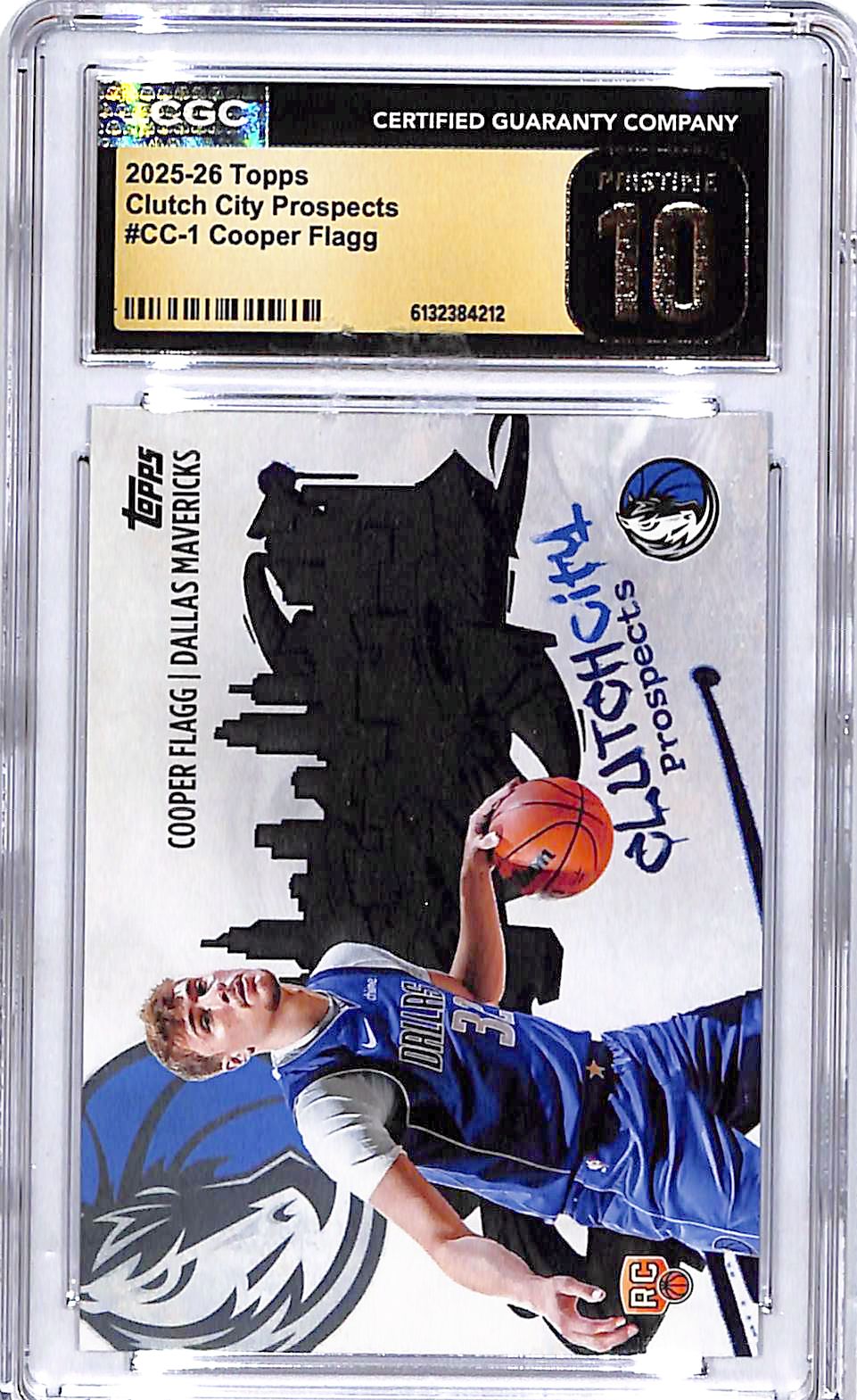 2025-26 Topps Cooper Flagg Clutch City Prospects Rookie RC CGC 10 Pristine Mavericks