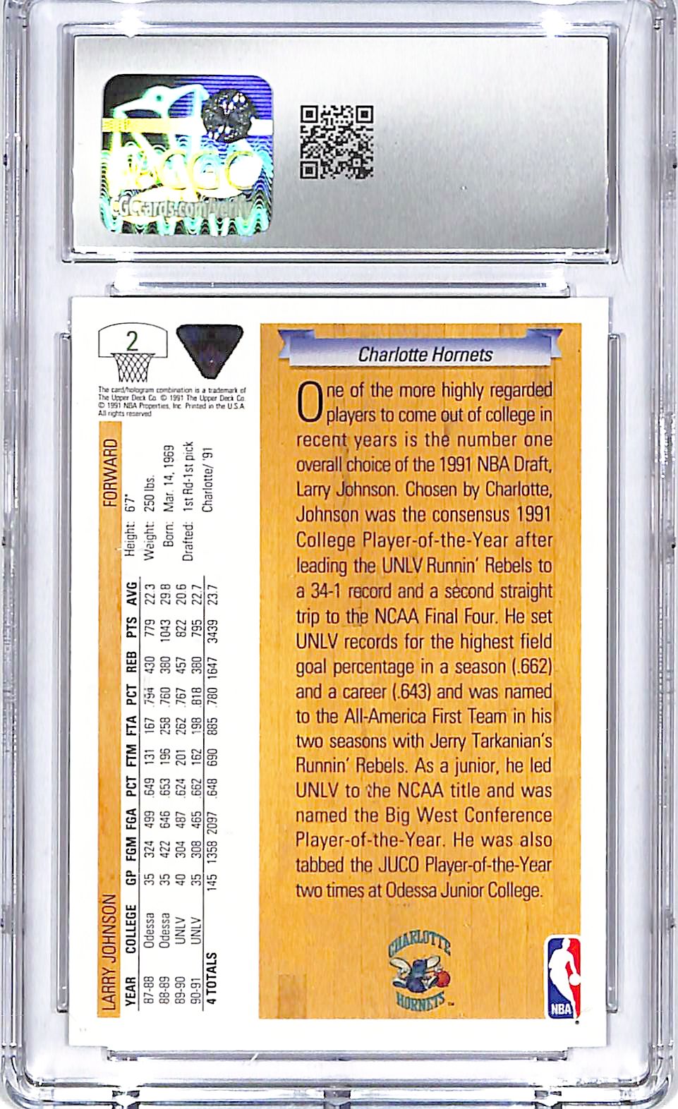 1991-92 Upper Deck Larry Johnson Rookie RC #2 CGC 10 Hornets
