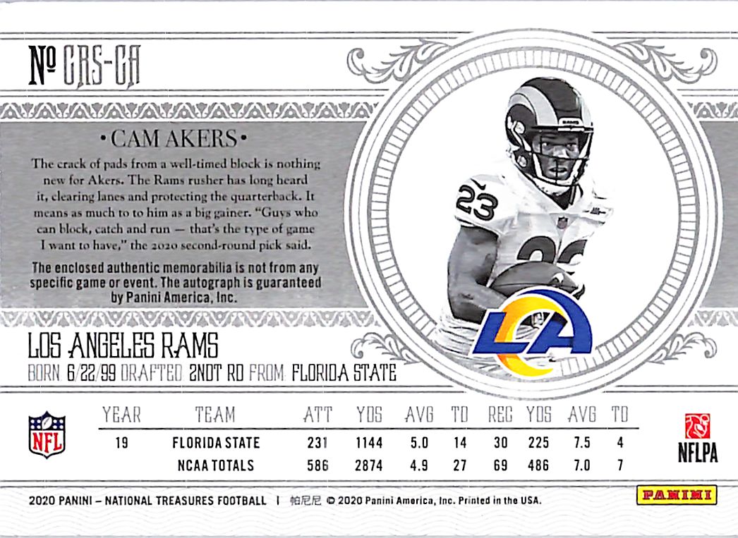 2020 National Treasures Cam Akers Auto Autograph Rookie RC Patch Jersey /99 RPA Rams