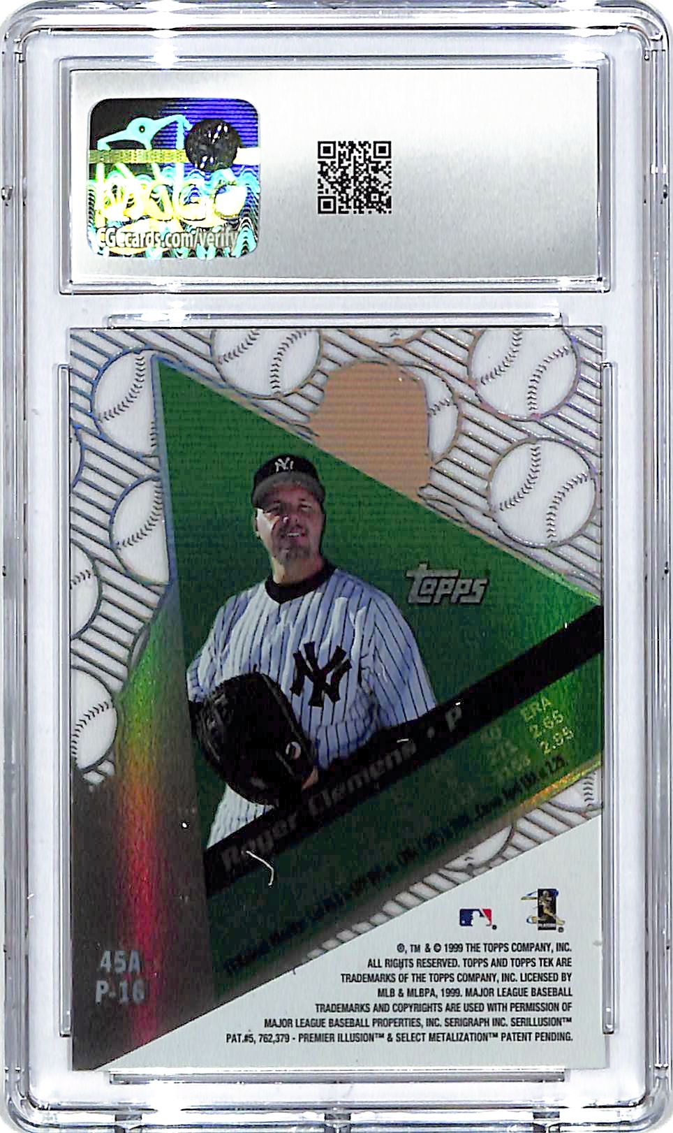 1999 Topps Tek Roger Clemens Pattern 16 #45A CGC 9.5 Yankees