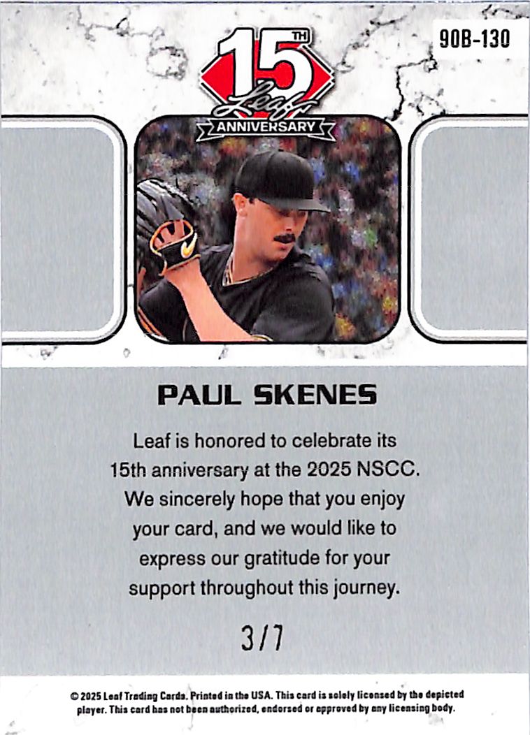 2025 Leaf 15th Anniversary Paul Skenes Purple Lava /7 Pirates
