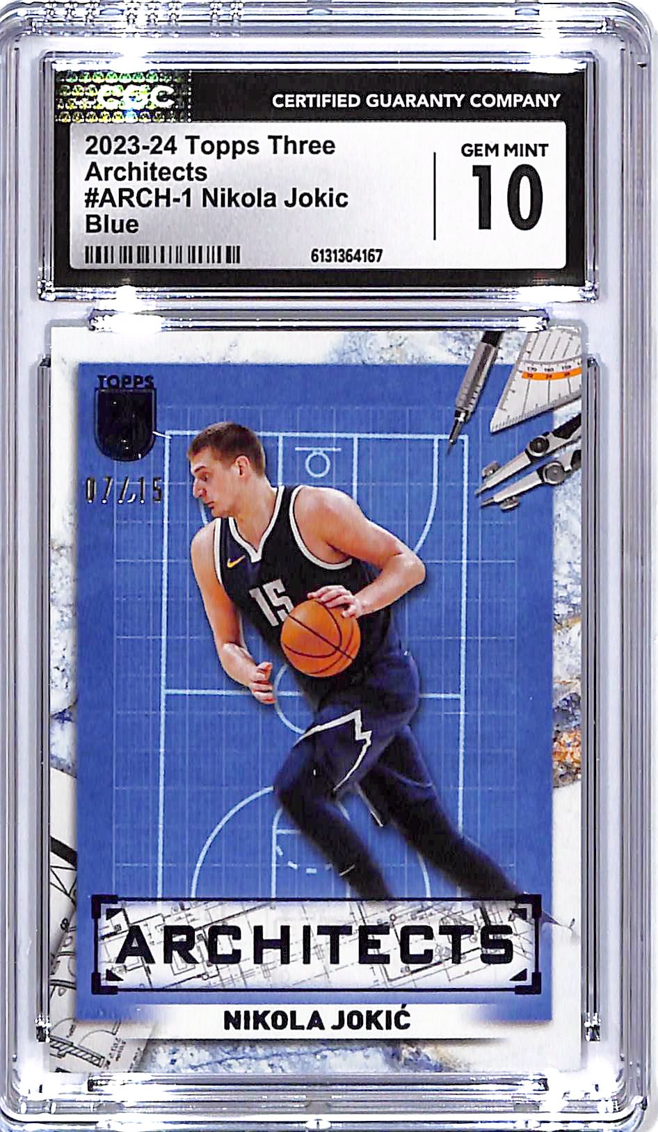 2023-24 Topps Three Nikola Jokic Architects Blue /15 CGC 10 Nuggets
