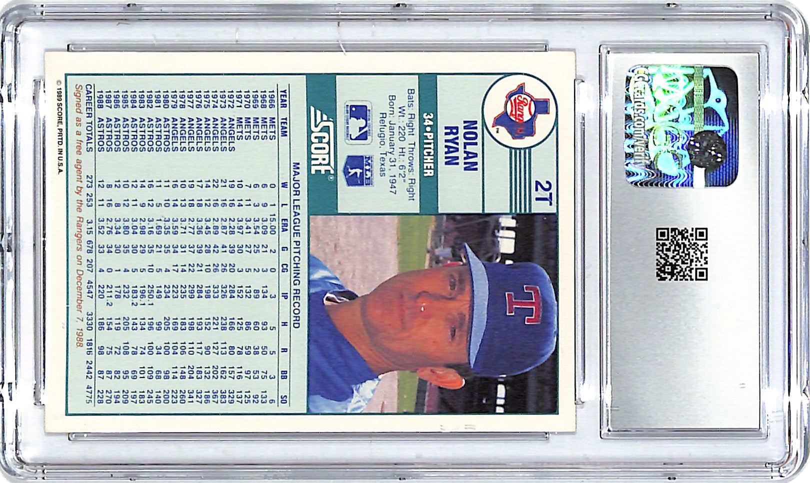 18989 Score Traded Nolan Ryan #2T CGC 9.5 Rangers