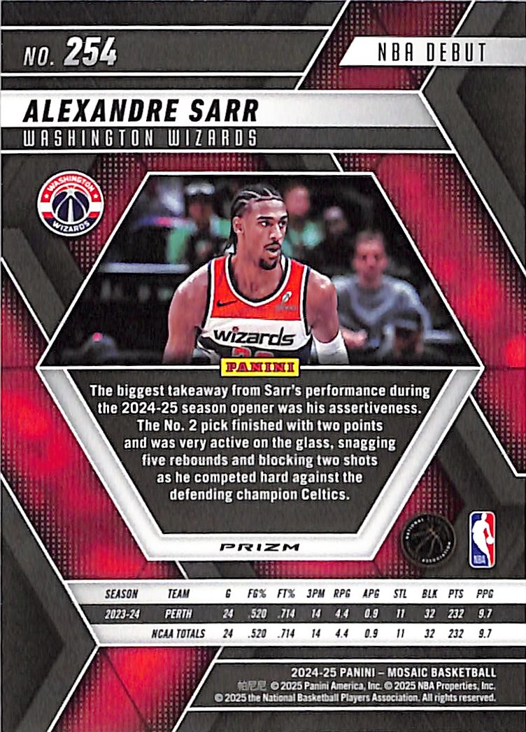 2024-25 Mosaic Alexandre Sarr Gold Reactive Rookie RC Wizards
