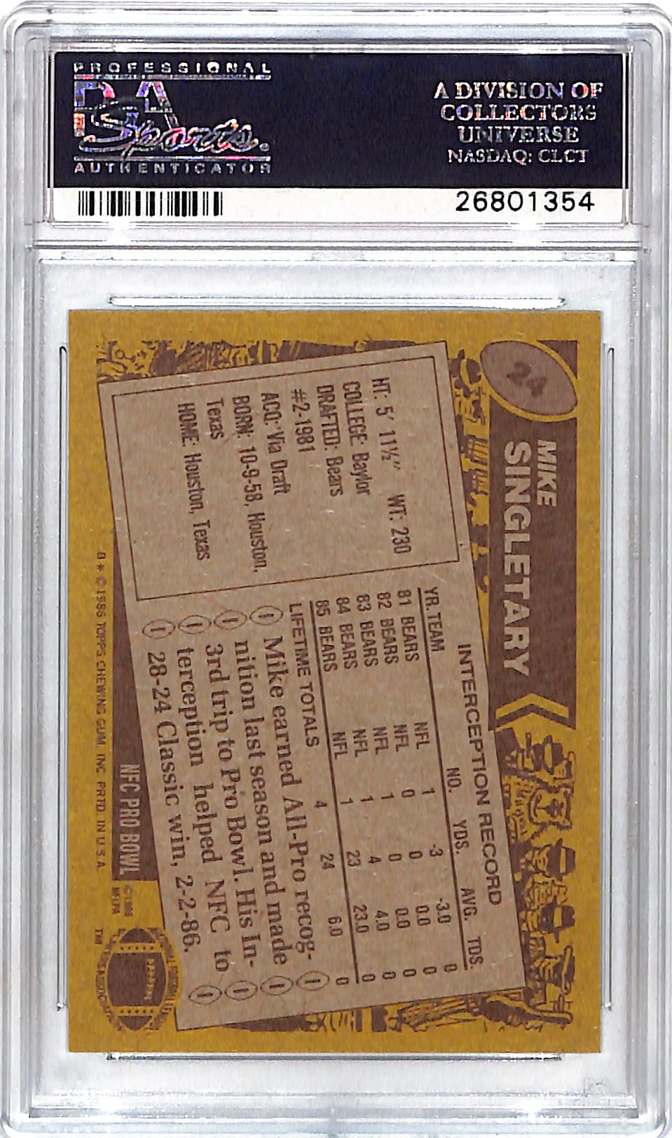 1986 Topps Mike Singletary #24 PSA 9 Bears