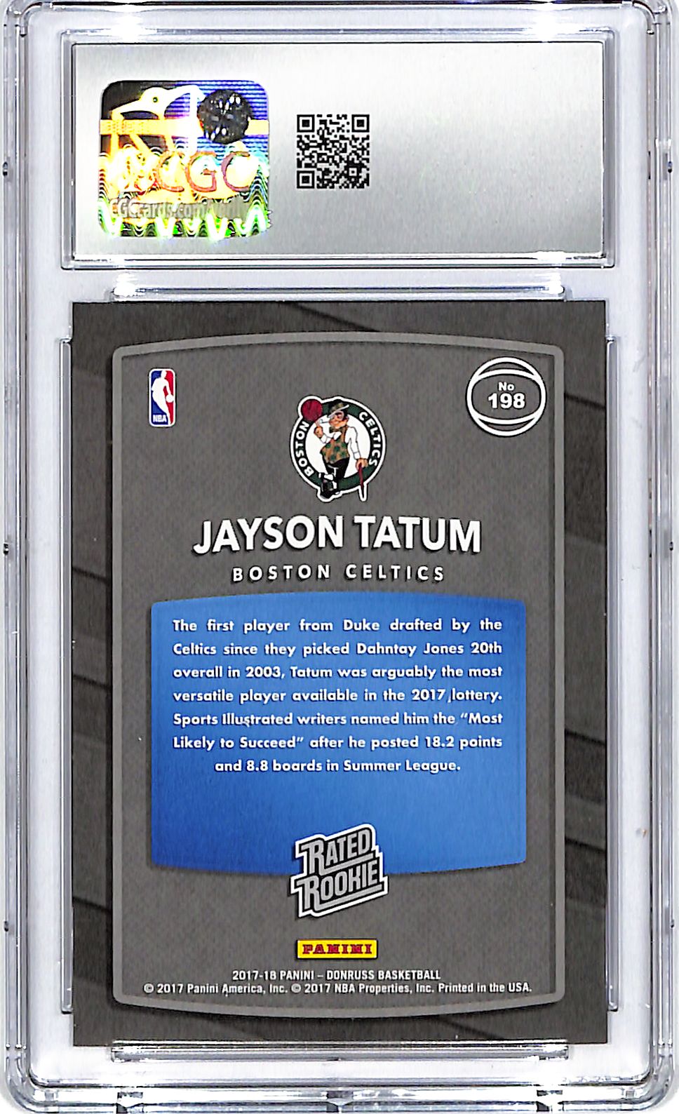 2017-18 Donruss Jayson Tatum Rated Rookie RC #198 CGC 10 Celtics