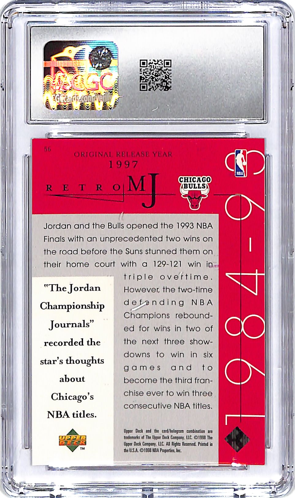 1998 Upper Deck MJ Career Collection Michael Jordan #56 CGC 10 Bulls