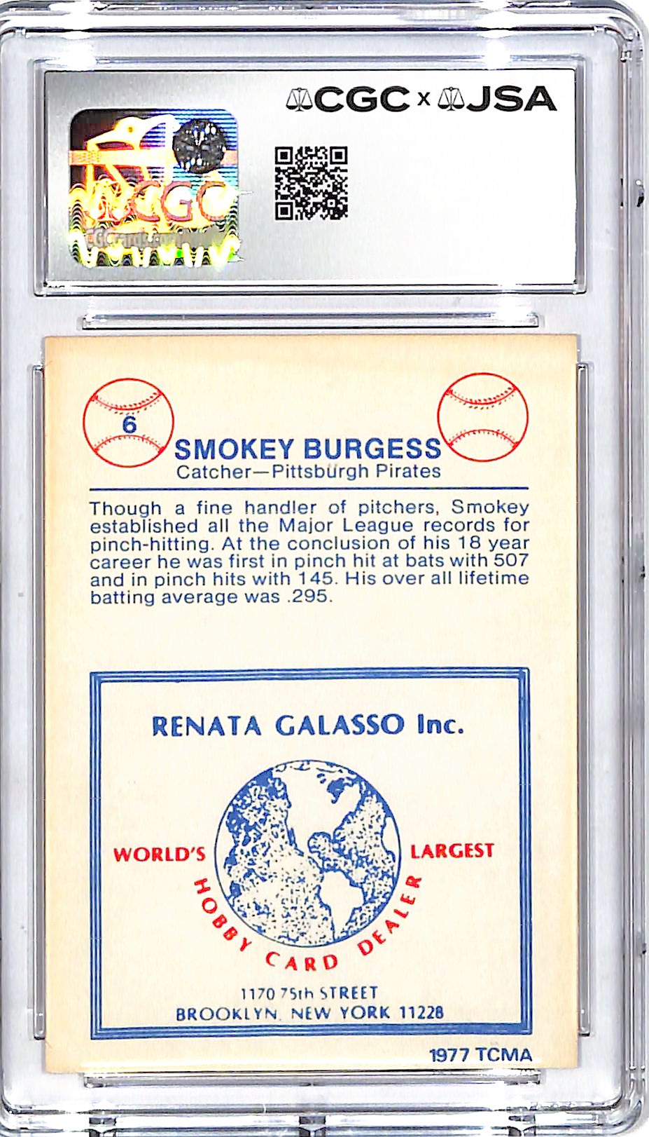 1977 TCMA Renata Galasso Smoky Burgess Auto Autograph CGC Authentic Pirates