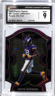 2020 Select Justin Jefferson Rookie RC Purple Die Cut CGC 9 Vikings