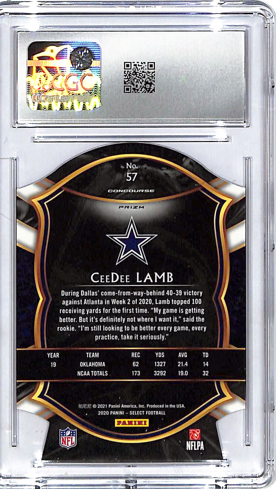 2020 Select CeeDee Lamb Rookie RC Maroon Die Cut CGC 10 Cowboys