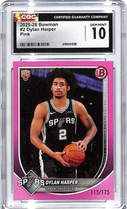 2025-26 Bowman Dylan Harper Rookie RC Pink /175 CGC 10 Spurs