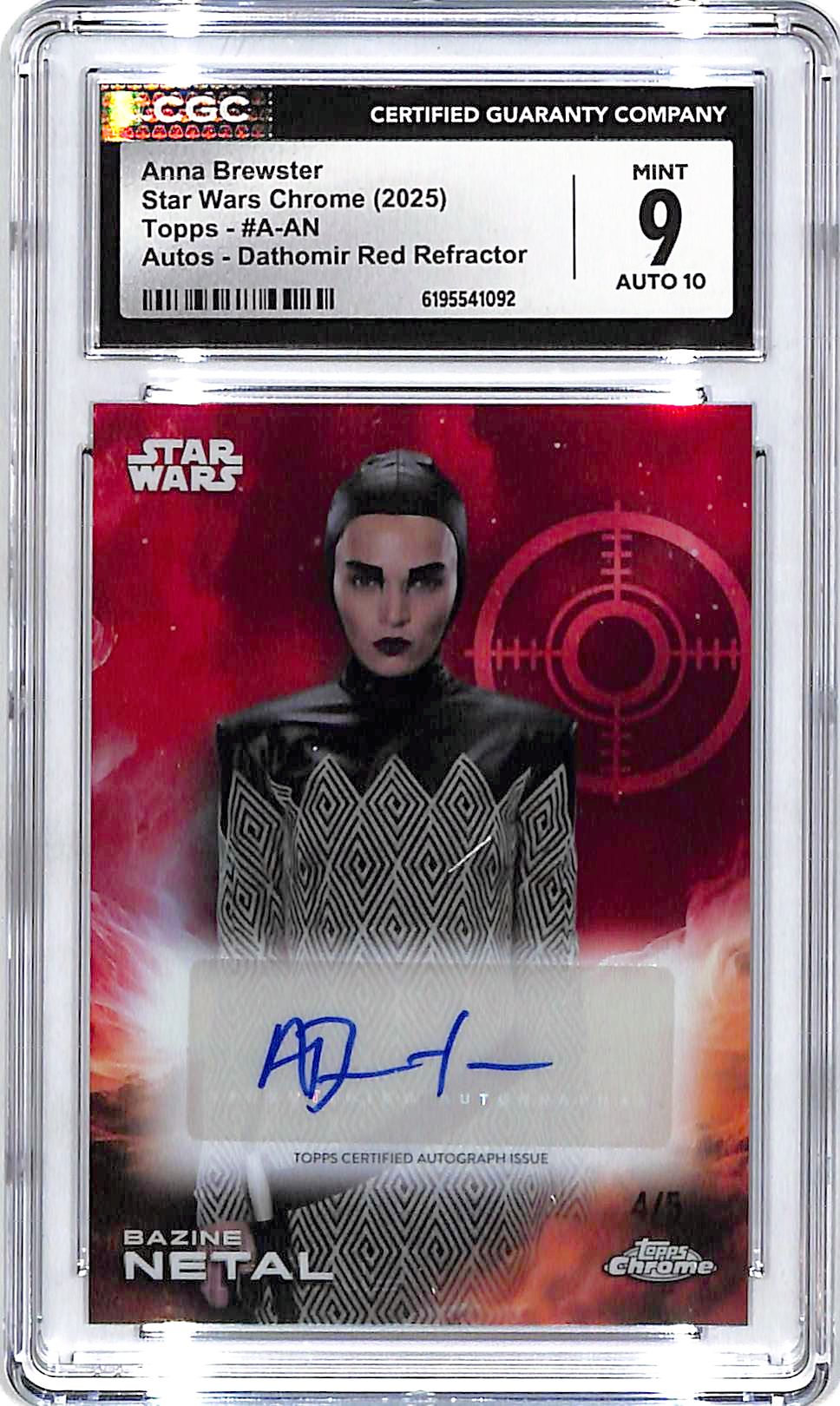 2025 Topps Chrome Star Wars Bazine Netal Anna Brewster Auto Autogrpah Red CGC 9 /5 Refractor